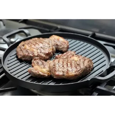 Grill lap 31cm  kerek 2 füllel, öntöttvas